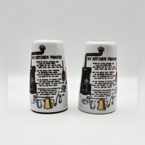 Vintage My Kitchen Prayer Salt & Pepper Shakers Japan 1960s Ceramic